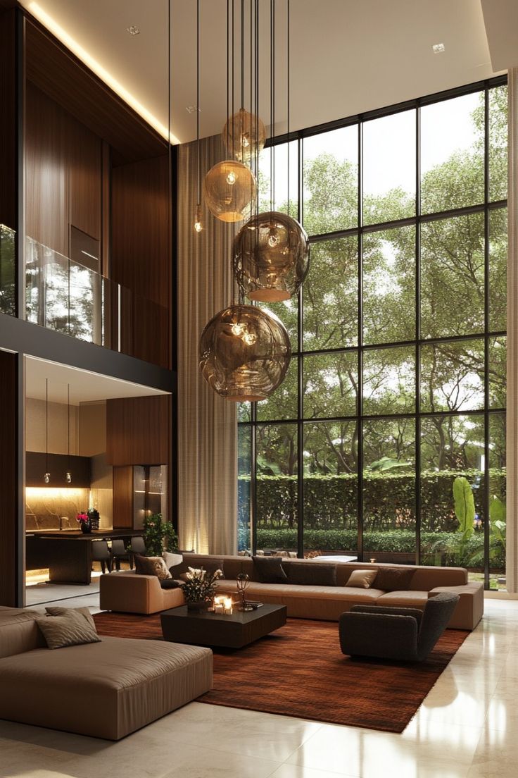 نمای بیرونی ساختمان با واحدهای دارای سقف بلند و دکوراسیون مدرن